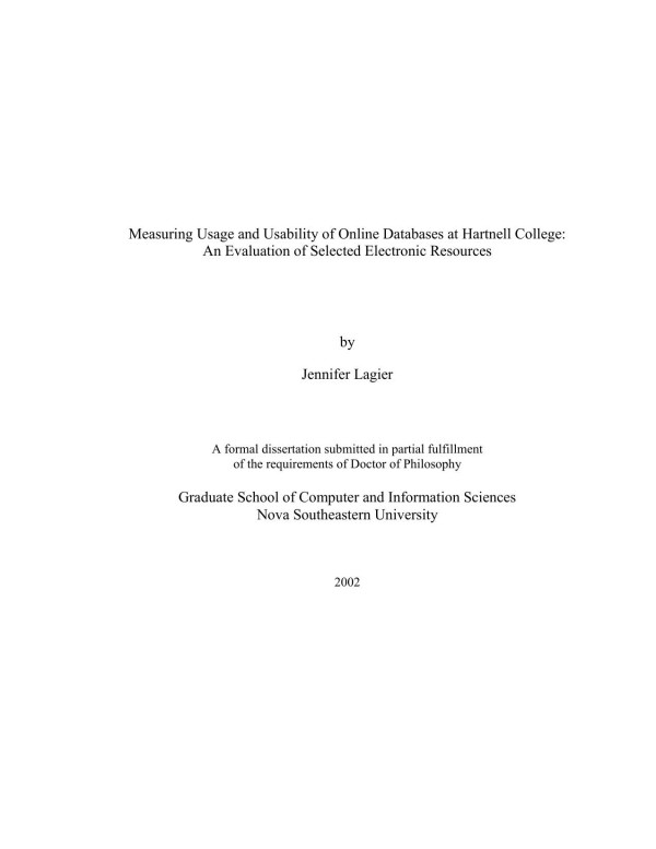 Cover of Measuring Usage and Usability of Online Databases at Hartnell College: