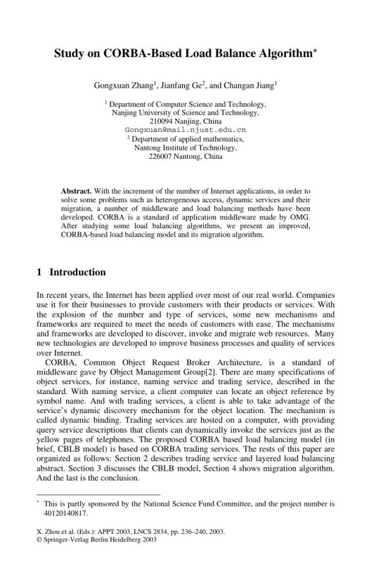 Cover of LNCS 2834 - Study on CORBA-Based Load Balance Algorithm