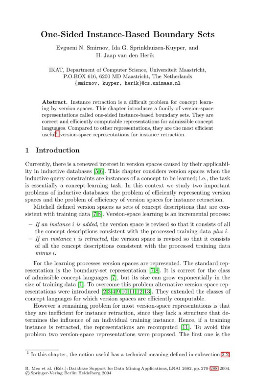Cover of LNAI 2682 - One-Sided Instance-Based Boundary Sets