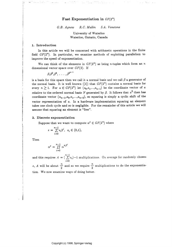 Cover of Fast exponentiation in GF(2n)